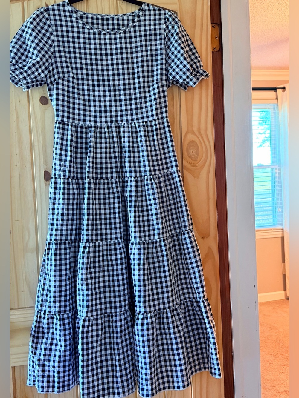 Women’s Black and White Gingham Tiered Dress